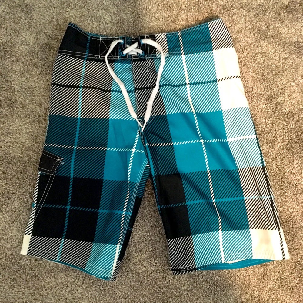 Mossimo Supply Co Teal Plaid Board Shorts